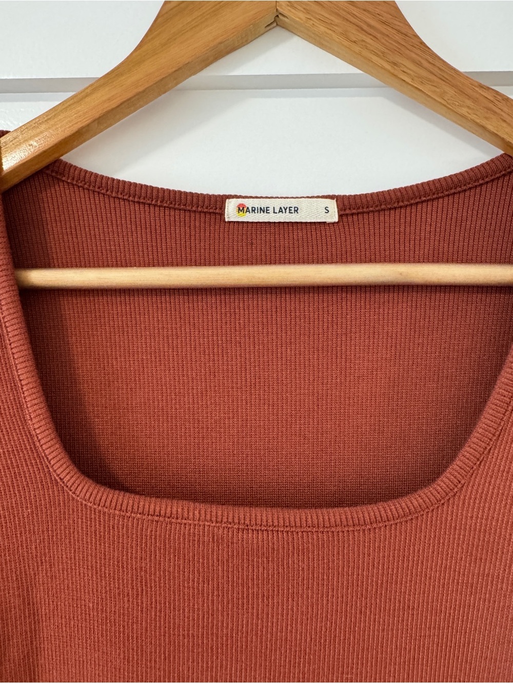 Marine Layer Square Neck Short Sleeve Ribbed Top - Rust - Picture 2 of 2